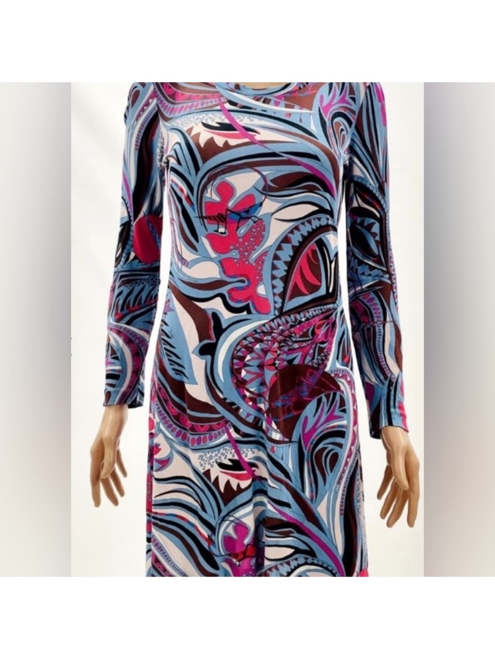 Emilio Pucci Long-Sleeve Abstract Print Dress in Pink, Blue & Purple